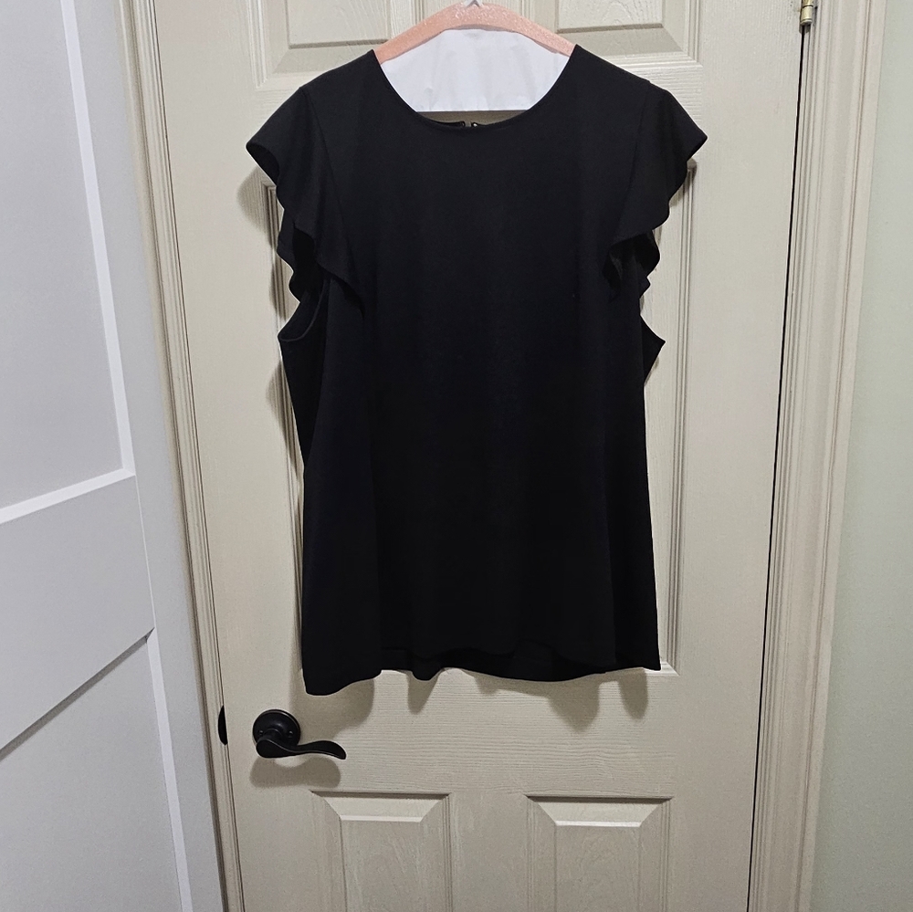 Ann Taylor Black Ruffle Sleeve Blouse